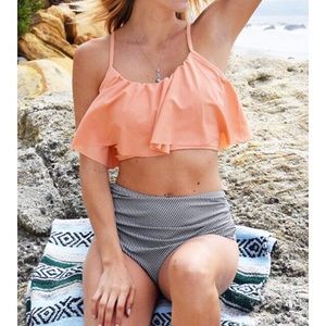 *Host Pick!* M Coral and striped high waist bikini